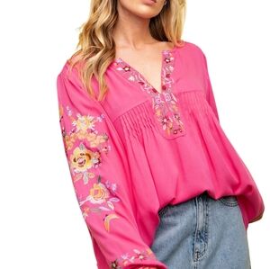 Easel Embroidered Poly Dobbt Top